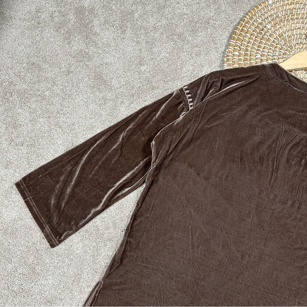 Paparazzi Embroidered Velvet Western Blouse Tunic Top Boho Whimsigoth in Brown L - Picture 9 of 13